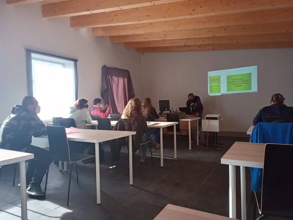 Clase teórica de curso de cetrería en España sobre etología y comportamiento animal